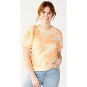 NWT Sonoma Puff Sleeve Sweatshirt Peach Bleach Dye Orange Size XXL